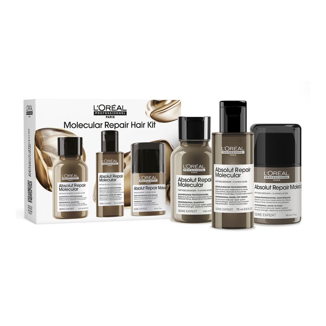 L’Oreal Professionnel Serie Expert Absolut Repair Molecular Repair - Hair Kit (Shampoo 100ml, Leave-in Mask 50ml, Rinse-off Serum 75ml)