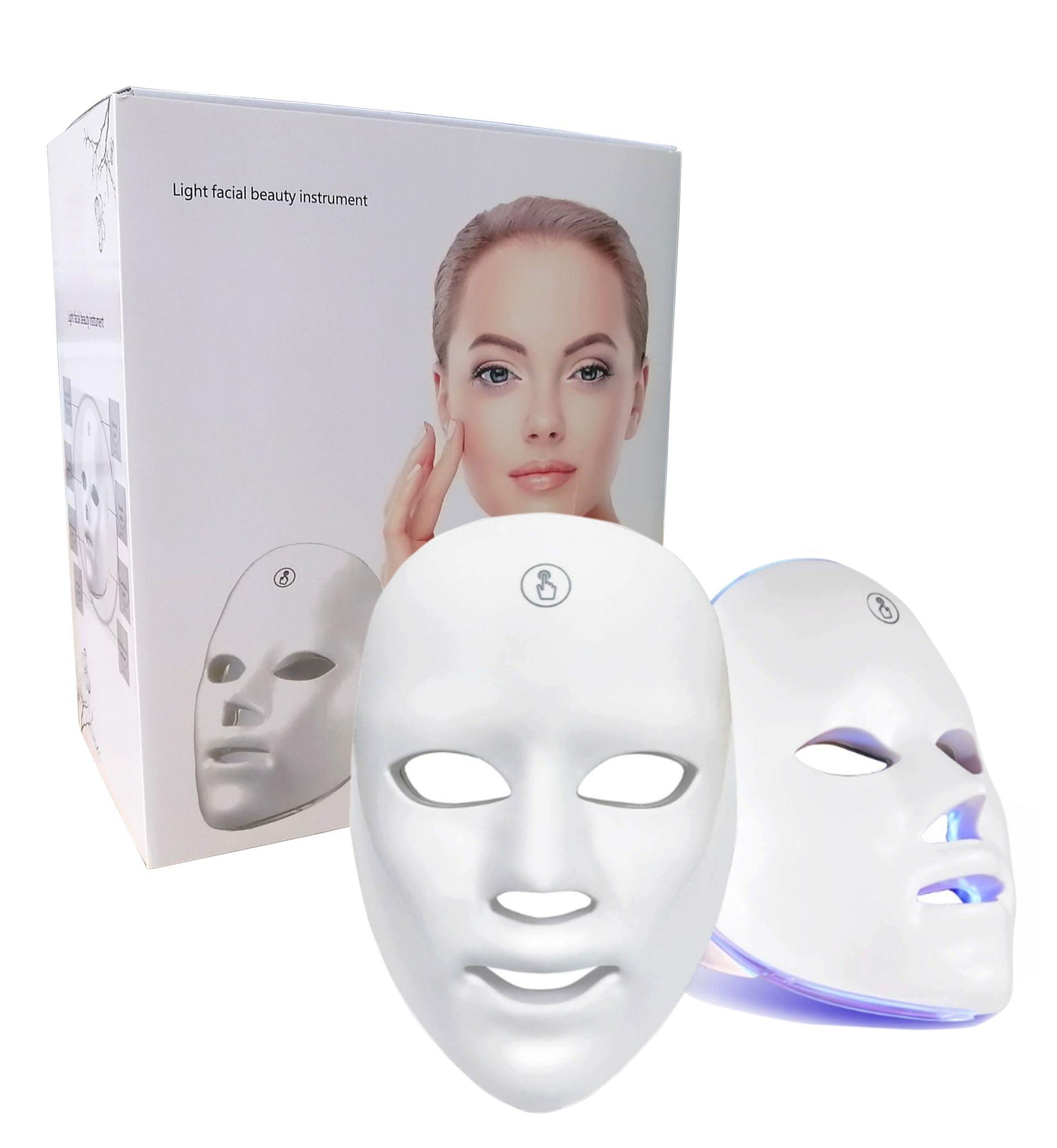 Masque facial LED de luminothérapie, 7 couleurs, rechargeable et portable, blanc.